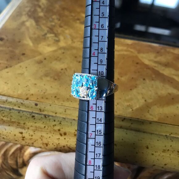 Natural Blue Apatite Sterling Silver Turtle Ring Size 5 - Picture 6 of 9